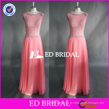 ED Beaded Pink Bead Work Cap Sleeve Ankle Length Chiffon Zipper Back Long Prom Dress